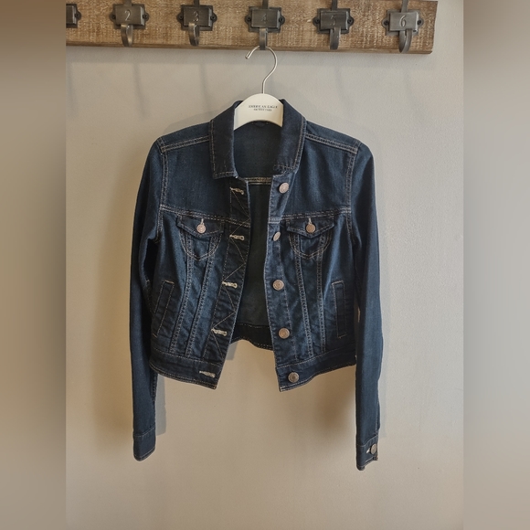 American Eagle Outfitters Jean Jacket In Dark Blue Size XS - Picture 7 of 7